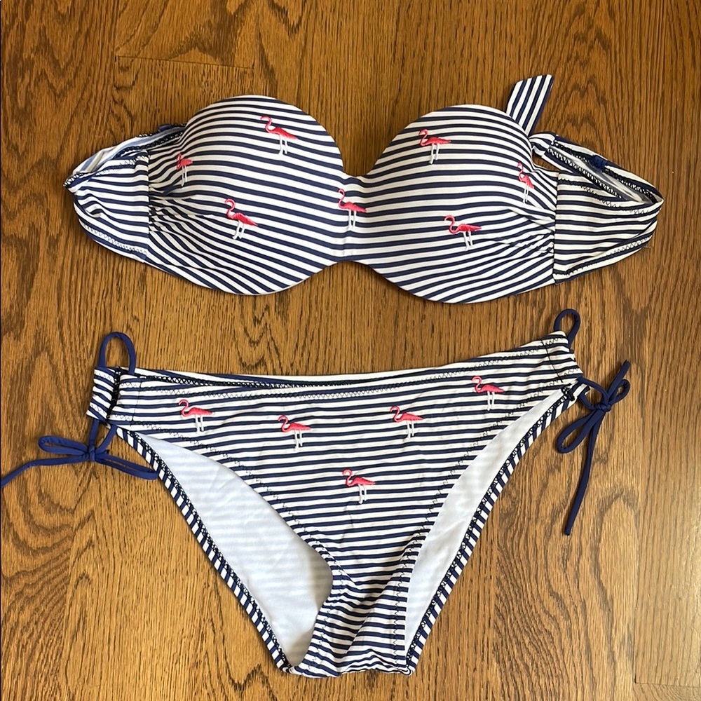 Striped Bikini with Flamingo Print
